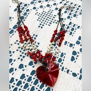 1970’s Vintage/new reversible glass red heart beaded necklace